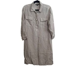 Tommy Bahama Linen Shirt Dress Womens Size Medium Beige Neutral Long Sleeve